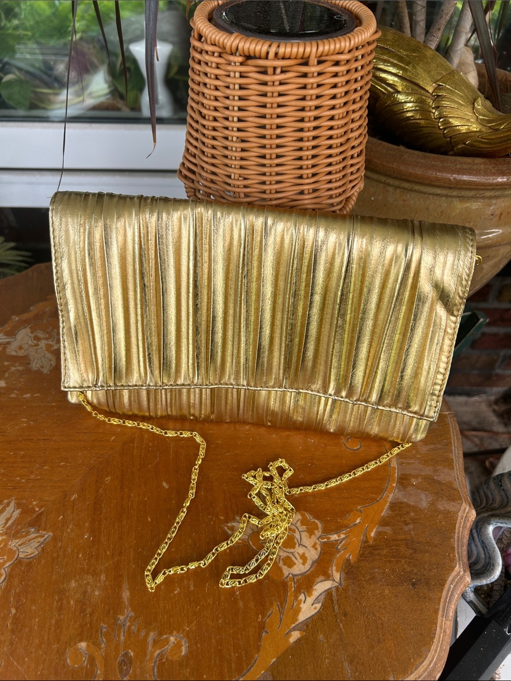Gold Pleated Evening Clutch - Crossbody - Picture 8 of 8